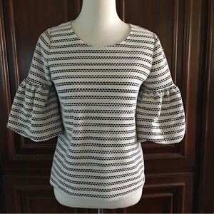 Calvin Klein Women's Puff Sleeves Blouse in White and black  Size Small